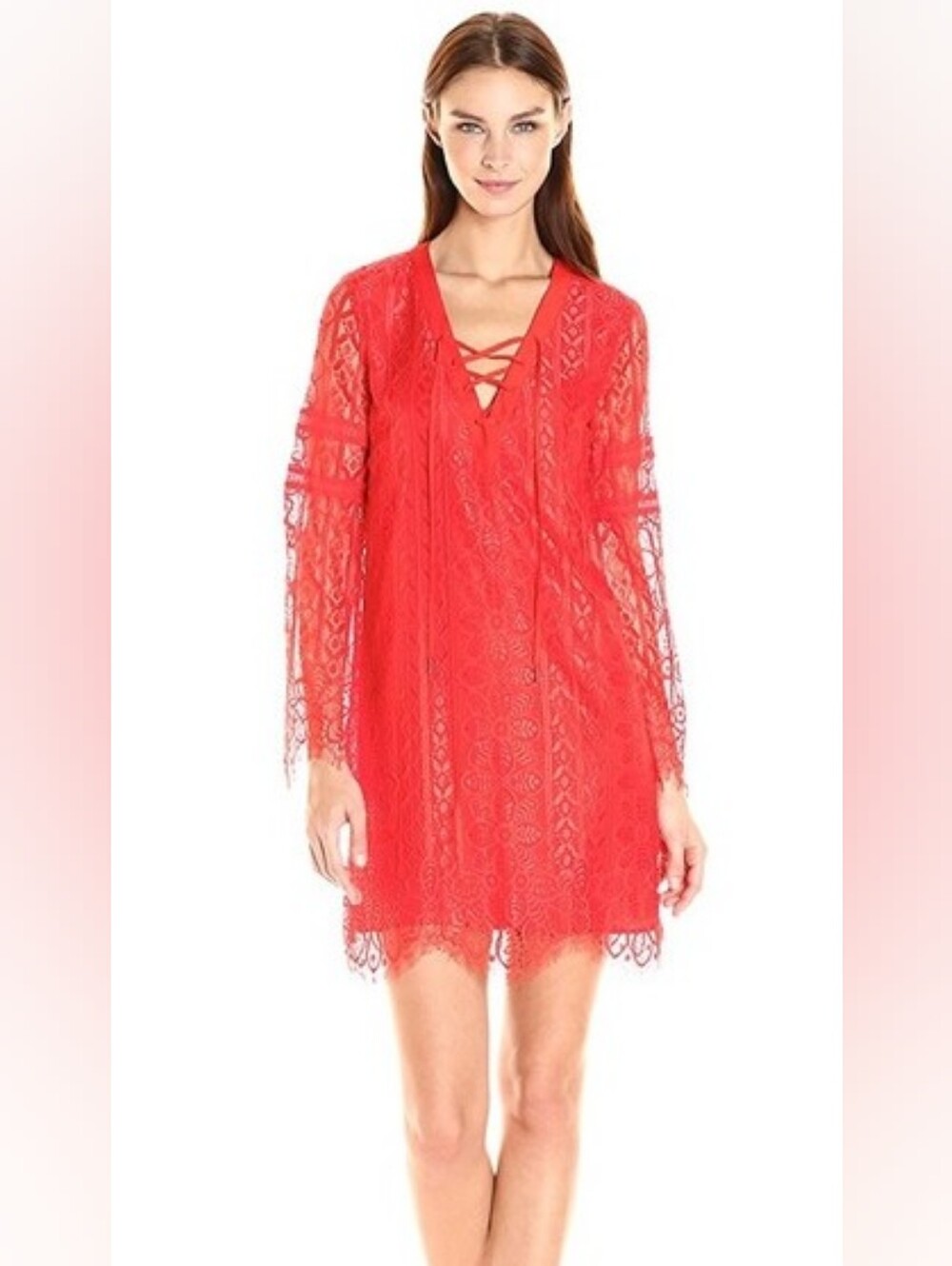 Buffalo David Bitton NWT Coral Lace Overlay V-Neck Dress Misses Size Medium